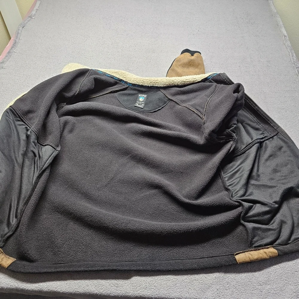 Kuhl Alpenwurxs Fleece Jacket Mens L Black Brown Full Zip Sherpa Collar Outdoor